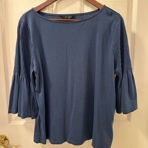 Ralph Lauren Green Label Royal Blue Jersey Tee | Ruffled 3/4 Sleeves | L
